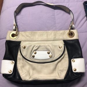 B. Makowsky Black & Cream Leather Shoulder Bag